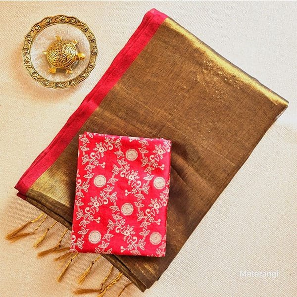 Saree 01 Golden Brown Pure Handloom Tissue Silk Saree