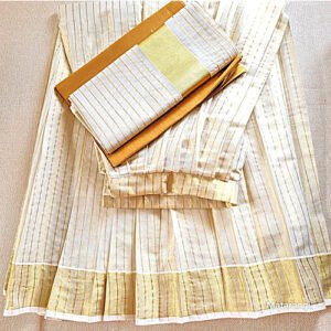 Golden Tissue Striped Dhavani – 1000172