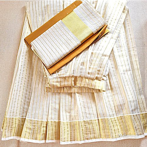 Saree1 Golden Tissue Striped Dhavani – 1000172