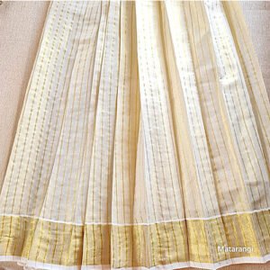 Golden Tissue Striped Dhavani – 1000172