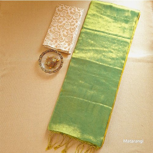 Saree3 Green Pure Handloom Tissue Silk Saree - 1000279
