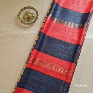 Ghicha Tussar Silk Saree,Tussar Silk Saree Online,Black and Yellow Silk Saree,Hand Block Printed Silk Saree