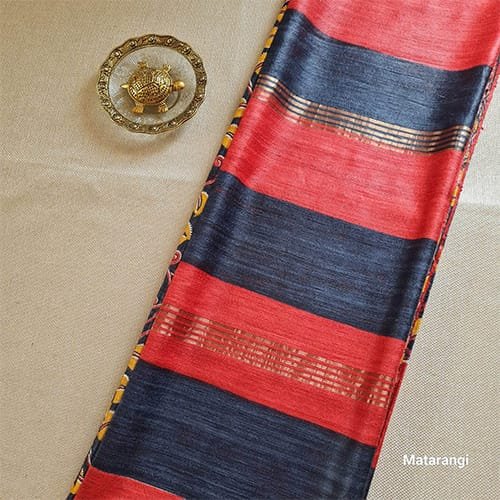 Saree 2 Ghicha Tussar Silk Saree,Tussar Silk Saree Online,Black and Yellow Silk Saree,Hand Block Printed Silk Saree