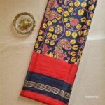 Ghicha Tussar Silk Saree,Tussar Silk Saree Online,Black and Yellow Silk Saree,Hand Block Printed Silk Saree