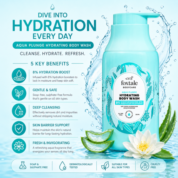 foxtale aqua plunge hydrating body wash 250ml – moisturizes & refreshes skin