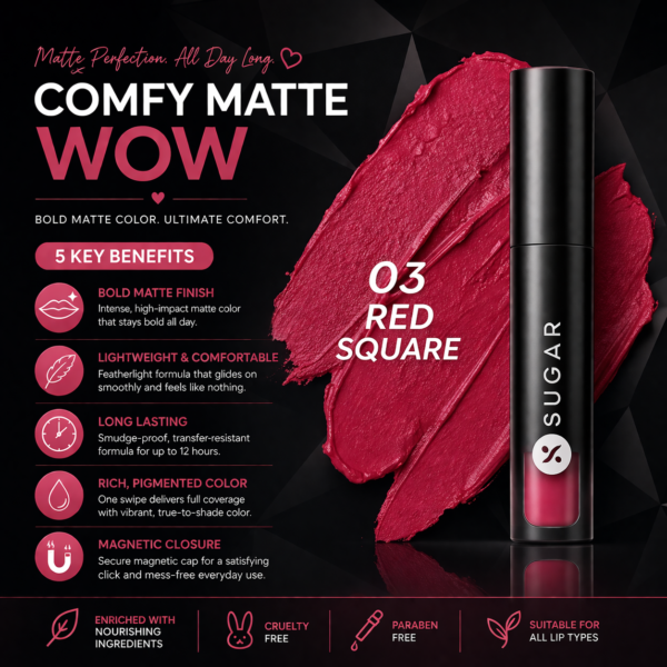 sugar mousse muse maskproof lip cream 03 red square 5ml – matte, long lasting