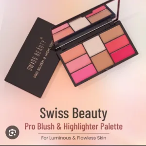 swiss beauty pro blush & highlight 8 blush and highlight powder in palette 18g