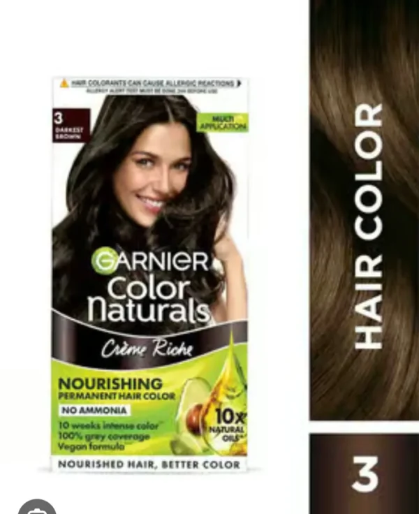 garnier color natural creme rich hair color 3 darkest brown 35ml