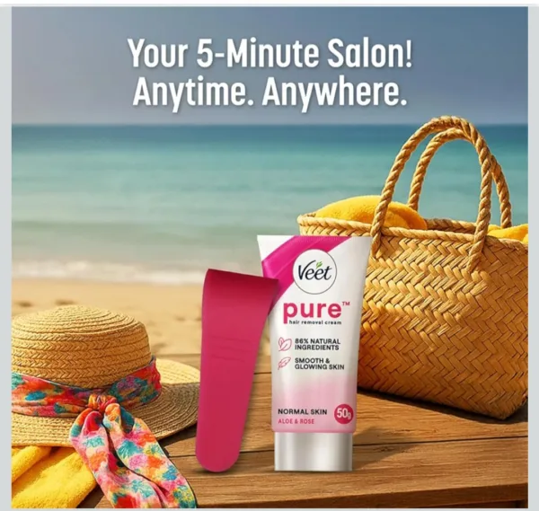 veet pure hair removal cream organic alovera & rose extracts normal skin 30g
