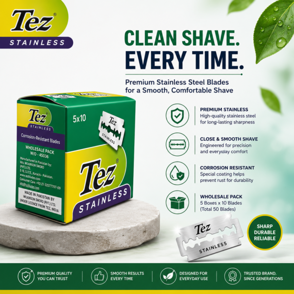 Tez STAINLESS 50N Blades – Sharp Stainless Steel Razor Blades