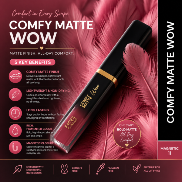 facescanada comfy matte wow lip color 11 magnetic 3.8ml