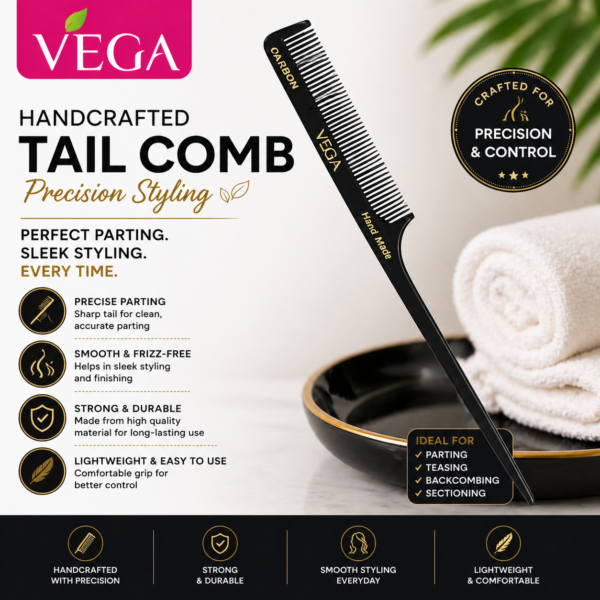 vega handcrafted black comb tail comb