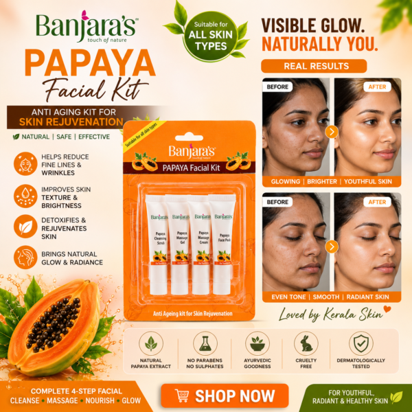 d736f90d-dab8-4ff7-aac3-10e44fcca351 Banjaras PAPAYA Facial Kit Anti Aging Skin Rejuvenation Kit 60g | Glowing Skin Care Facial | Offalica
