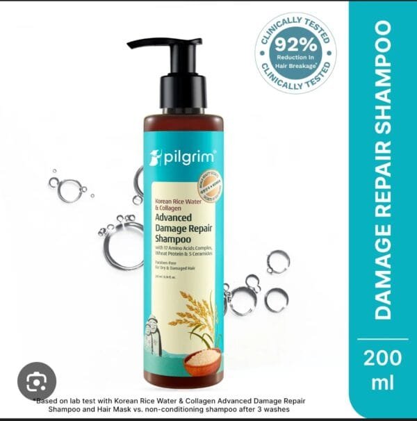 pilgrim korean rice water&collagen advanced damage repair shampoo 200ml