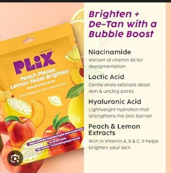plix peach please lemon tease brighten bubble sheet mask 1n 25g