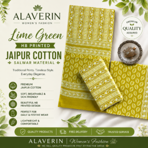 ALAVERIN Lime Green HB Printed Jaipur Cotton Salwar Material