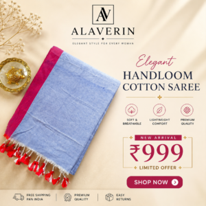 alaverin light blue handloom pure cotton saree with yellow border | soft casual & office wear saree