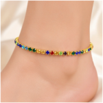 Anklet Anti-Tarnish Rainbow Crystal Tennis