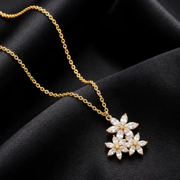 GoldFloralPendantonBlackSatin